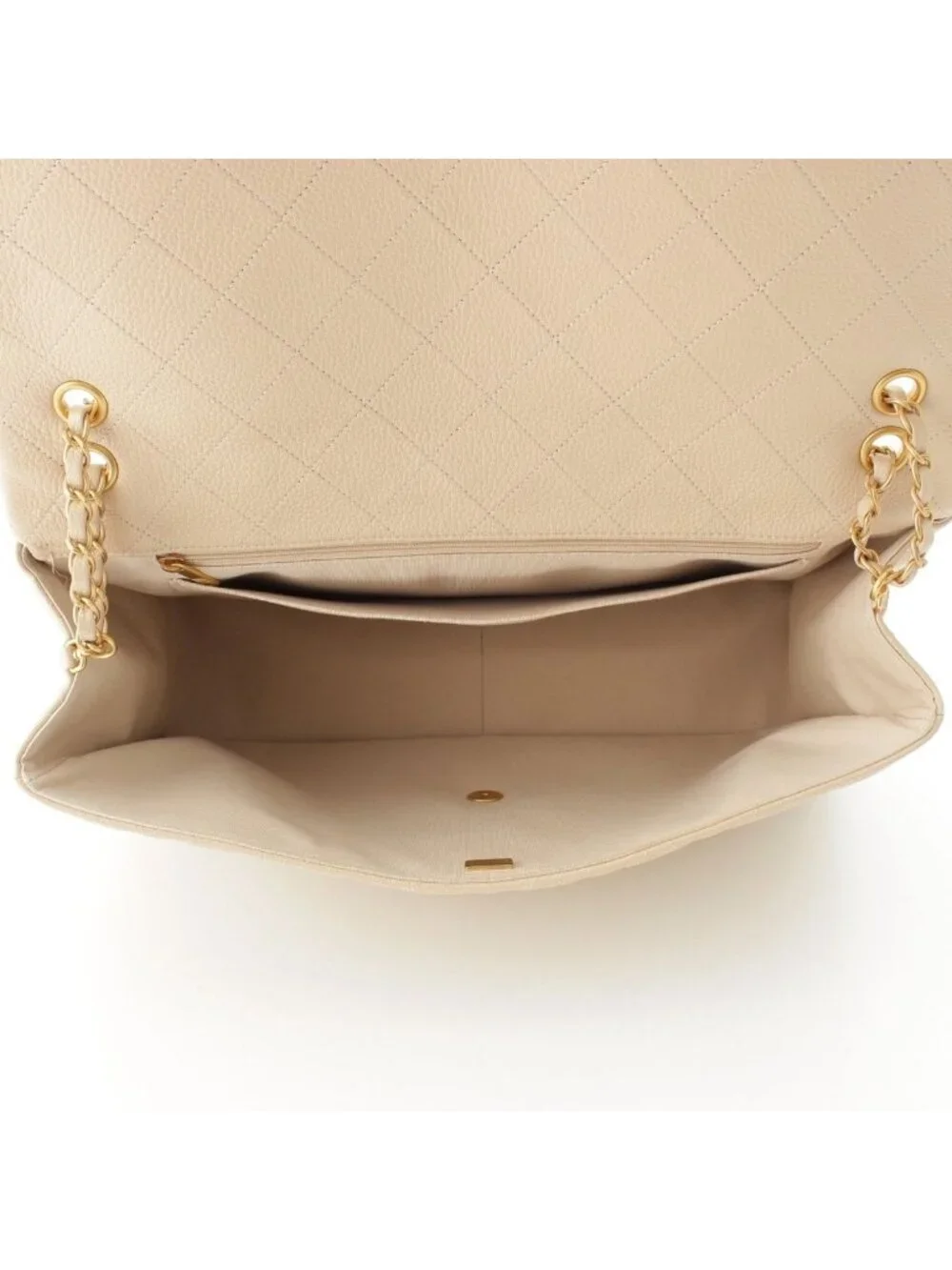 Chanel Jumbo Quilted Grain Calf Caviar Leather Chain Shoulder Bag Beige